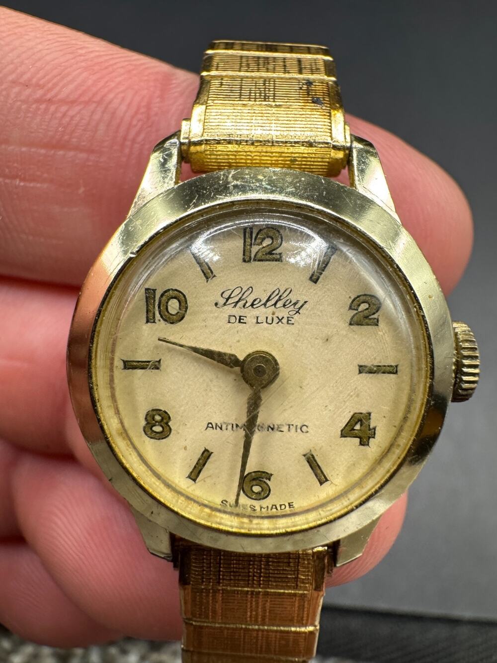 Vintage Shelley De Luxe Watch Gold Tone Women's Antimagnetic Swiss Made 21.6mm